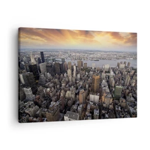 Quadro su tela - Stampe su Tela - Vista della metropoli con il sole al tramonto - 70x50cm - Il cuore pulsante dei nostri tempi - Decorazione murale moderna per soggiorno e camera da letto ARTTOR