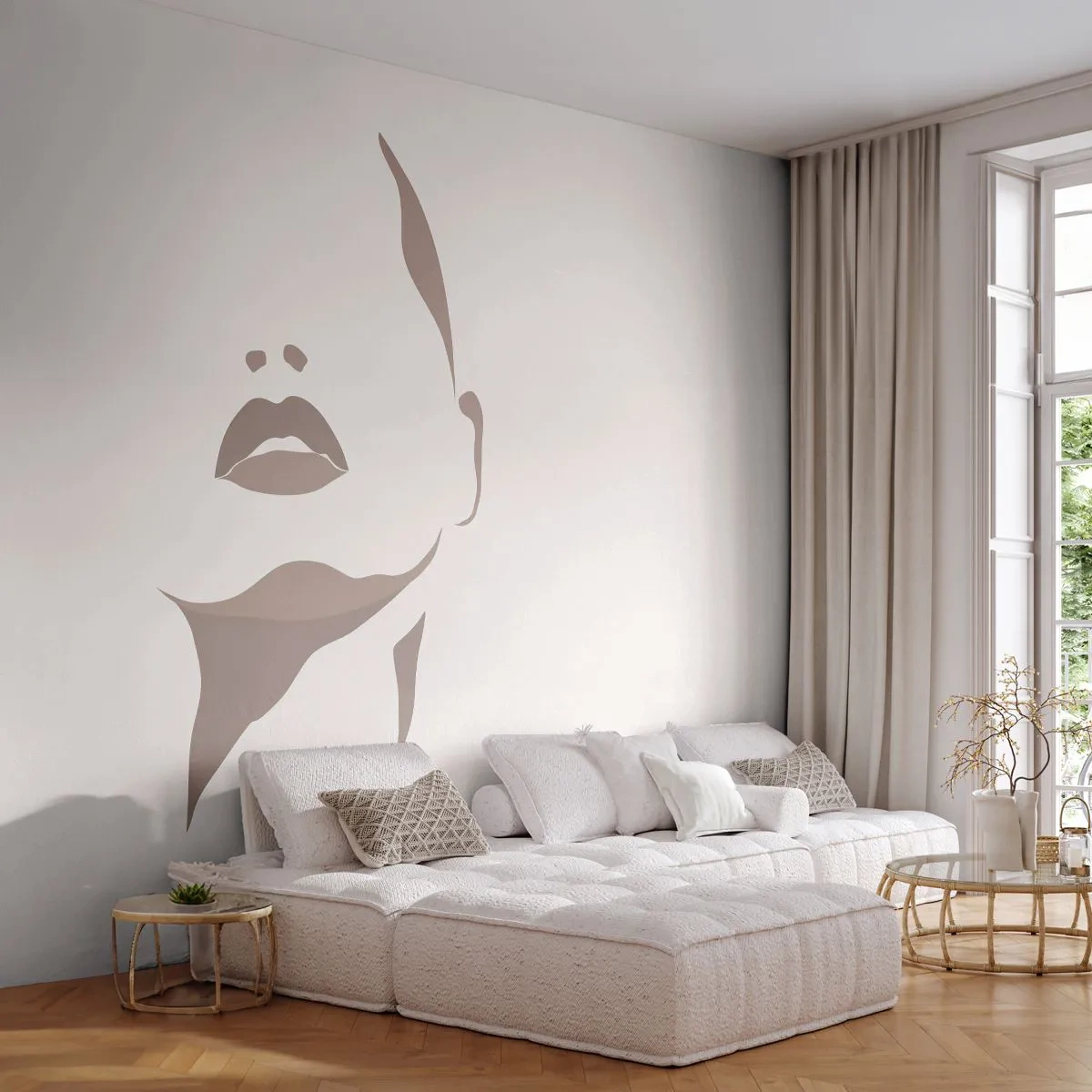 Fotomurali Standard Eco - Fatta di luce e ombra - Volto di donna, Donna, Pezzo - 350x256 cm