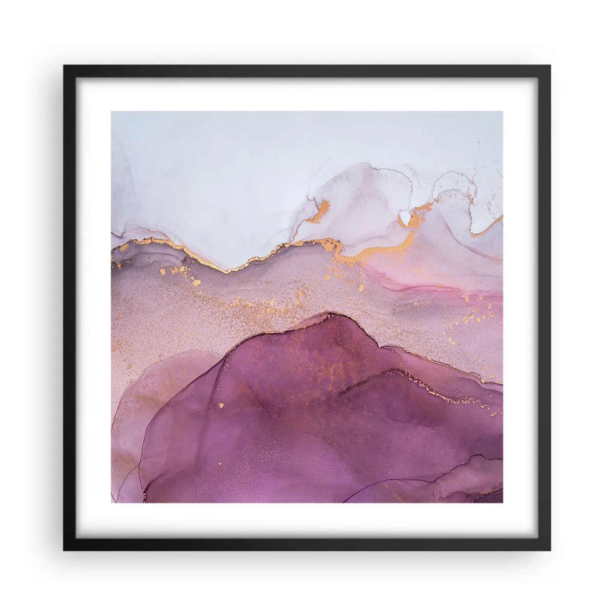 Poster in cornice nera - Onde di lilla e viola - 50x50 cm