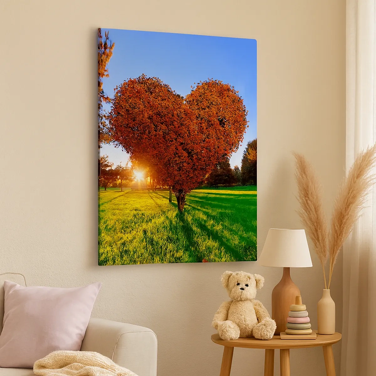 Quadro su tela - Stampe su Tela - Un albero a forma di cuore in uno scenario autunnale - 50x70cm - Come non amare l'autunno - Decorazione murale moderna per soggiorno e camera da letto ARTTOR