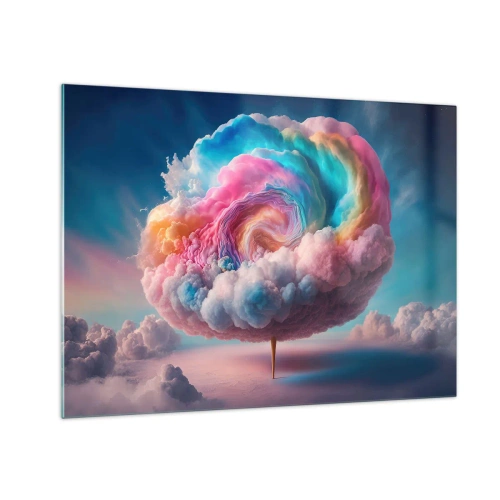 Quadro su vetro - Una nuvola fantasiosa dai colori pastello che ricorda lo zucchero filato. - 70x50cm - Il sogno del luna park - Decorazione murale moderna per soggiorno e camera da letto ARTTOR