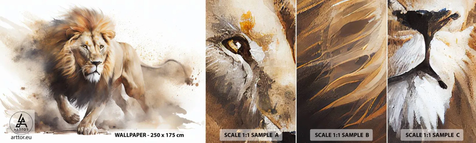 Campione Di Fotomurale Standard Eco - Il re si è mosso - Leone, Luminoso, Animale - 100x30 cm