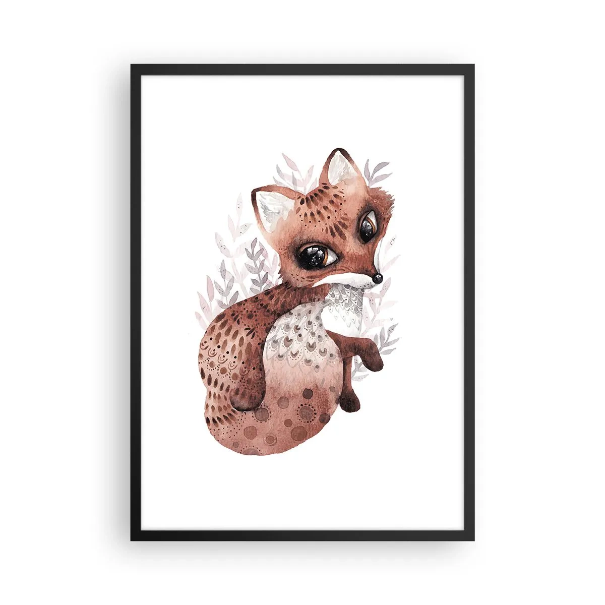 Poster in cornice nera - Una simpatica volpe acquerellata su sfondo bianco - 50x70cm - Semplicemente da amare - Decorazione murale moderna per soggiorno e camera da letto ARTTOR