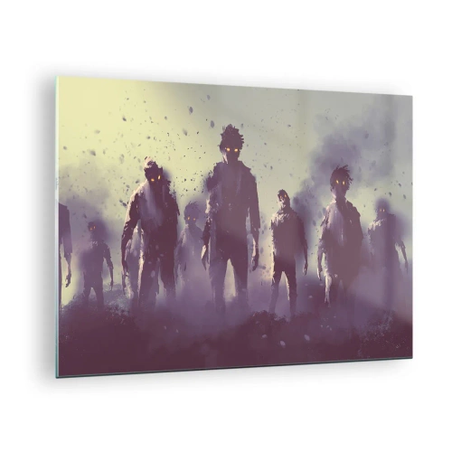 Quadro su vetro - Un'illustrazione scura di un gruppo di figure nella nebbia - 70x50cm - Attenzione! Arrivano - Decorazione murale moderna per soggiorno e camera da letto ARTTOR