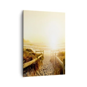 Quadro su tela - Stampe su Tela - Sentiero per la spiaggia durante un tramonto dorato - 50x70cm - Attraverso la duna, verso il sole - Decorazione murale moderna per soggiorno e camera da letto ARTTOR