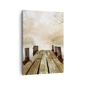 Quadro su tela - Stampe su Tela - Un molo di legno che conduce a un lago calmo nella nebbia mattutina - 50x70cm - La mite melanconia autunnale - Decorazione murale moderna per soggiorno e camera da letto ARTTOR