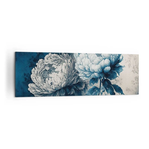 Quadro su tela - Stampe su Tela - Peonie blu su uno sfondo tenue con un motivo delicato - 160x50cm - Coppia perfetta - Decorazione murale moderna per soggiorno e camera da letto ARTTOR