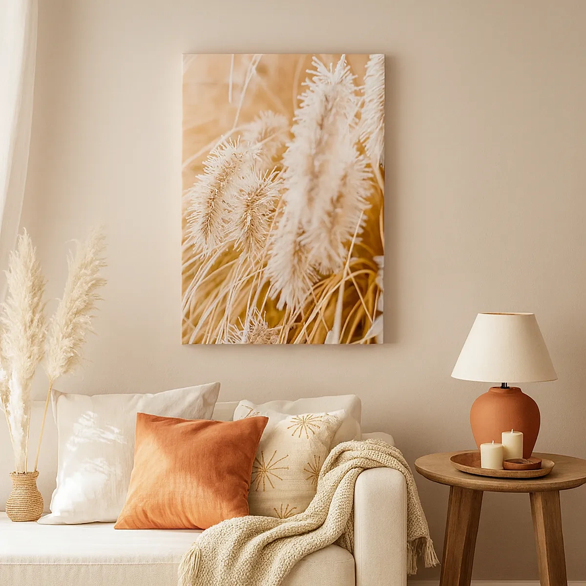 Quadro su tela - Stampe su Tela - Primo piano di erbe dorate e delicate alla luce del sole - 50x70cm - Il fruscio dorato dell'erba - Decorazione murale moderna per soggiorno e camera da letto ARTTOR
