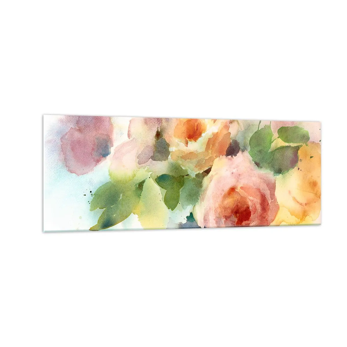 Quadro su vetro - Delicate rose in stile acquerello su uno sfondo chiaro - 140x50cm - Delicati come un acquerello - Decorazione murale moderna per soggiorno e camera da letto ARTTOR