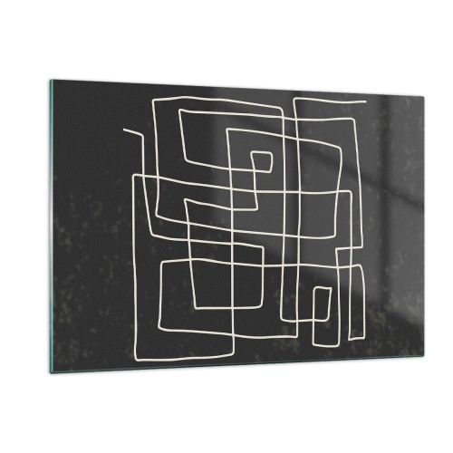 Quadro su vetro - Astrazione geometrica con linee bianche su sfondo nero - 120x80cm - Non è così semplice - Decorazione murale moderna per soggiorno e camera da letto ARTTOR