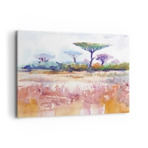Quadro su tela - Stampe su Tela - Un pittoresco paesaggio di savana con colori ad acquerello - 100x70cm - I colori della savana - Decorazione murale moderna per soggiorno e camera da letto ARTTOR
