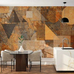 Fotomurali Premium Sand - Composizione geometrica astratta nei toni del marrone - 100x70cm - Studio cubista in marrone - Decorazione murale moderna per soggiorno e camera da letto ARTTOR