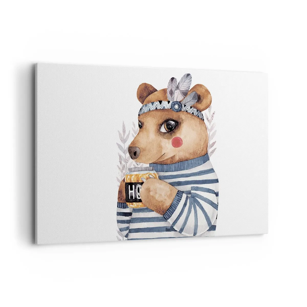 Quadro su tela - Stampe su Tela - Un orsacchiotto con un maglione a righe con una tazza di miele - 120x80cm - Dolce orsetto - Decorazione murale moderna per soggiorno e camera da letto ARTTOR