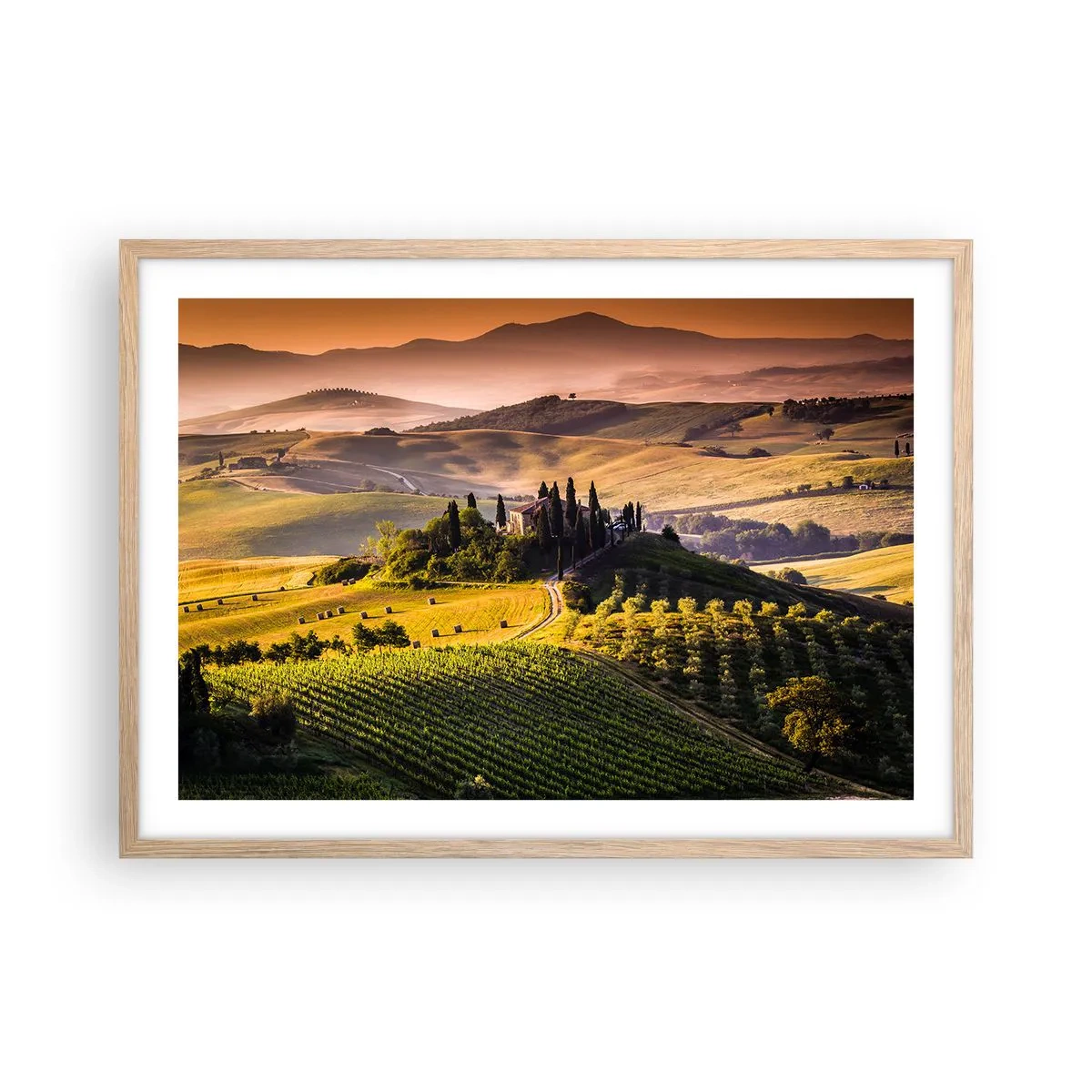 Poster in cornice rovere chiaro - Arcadia: paesaggio toscano - 70x50 cm