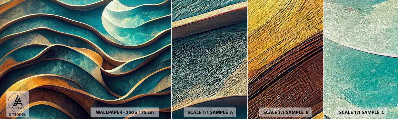 Campione di Fotomurale Premium Sand - I meandri del blu - Onde, Astrazione, Tridimensionale - 100x30 cm