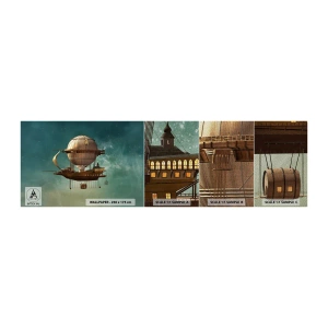 Campione di Fotomurale Premium Sand - Saluti da Jules Verne - retrò, Viaggio, Palloncino - 100x30 cm