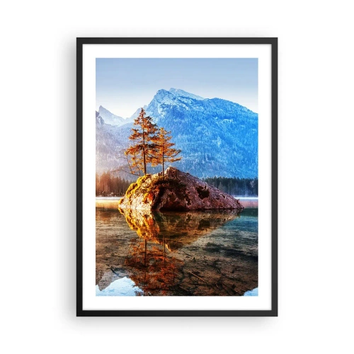 Poster in cornice nera - Alberi su una roccia riflessi in un lago calmo - 50x70cm - La natura in una nuova luce - Decorazione murale moderna per soggiorno e camera da letto ARTTOR