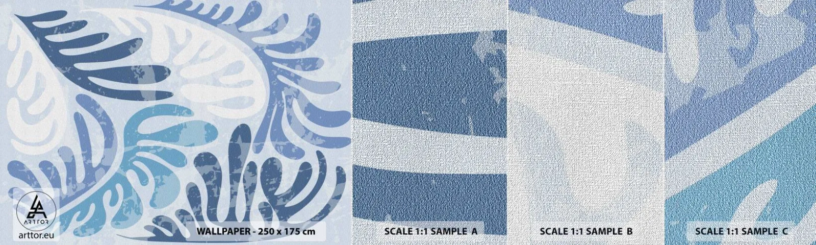 Campione di Fotomurale Premium Canvas - Felci blu - Minimalismo, Pastello, Boho - 100x30 cm