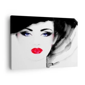 Quadro su tela - Stampe su Tela - Ritratto di una donna con labbra rosse e occhi azzurri intensi - 70x50cm - Respinge e richiama - Decorazione murale moderna per soggiorno e camera da letto ARTTOR