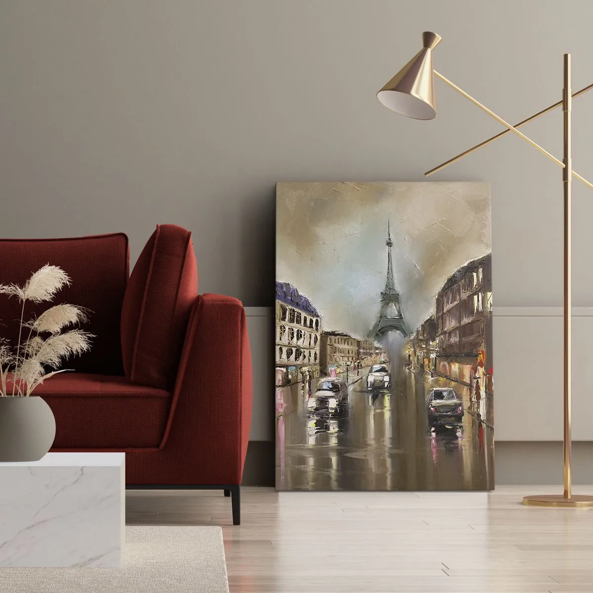Quadro su tela - Stampe su Tela - Paesaggio urbano serale di Parigi con vista sulla Torre Eiffel - 50x70cm - Conta solo lei - Decorazione murale moderna per soggiorno e camera da letto ARTTOR