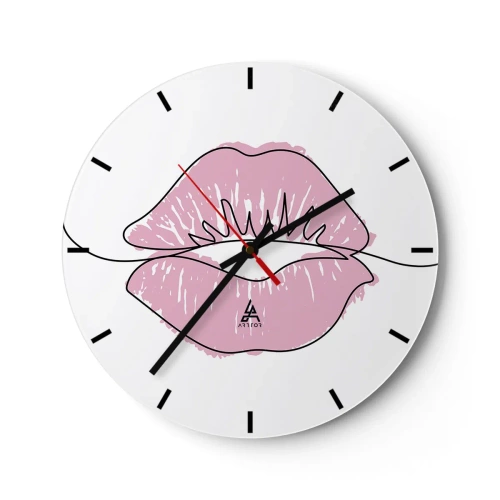Orologio da parete - Orologio in Vetro - Primo piano di labbra rosa contro un orologio bianco - 30x30cm - Pronti al bacio? - Decorazione murale moderna per soggiorno, cucina e camera da letto ARTTOR