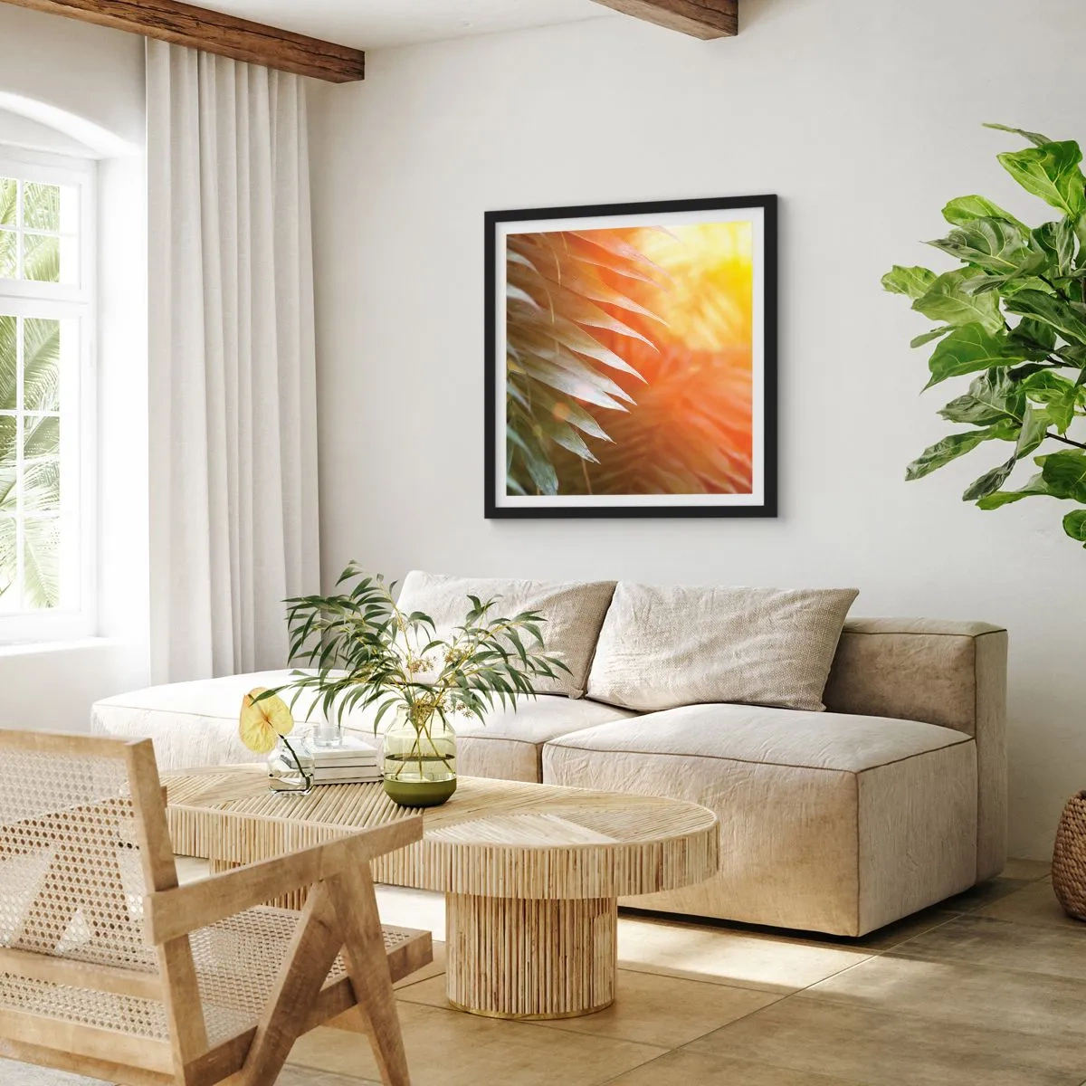 Poster in cornice nera - L'alba nella giungla - 50x50 cm