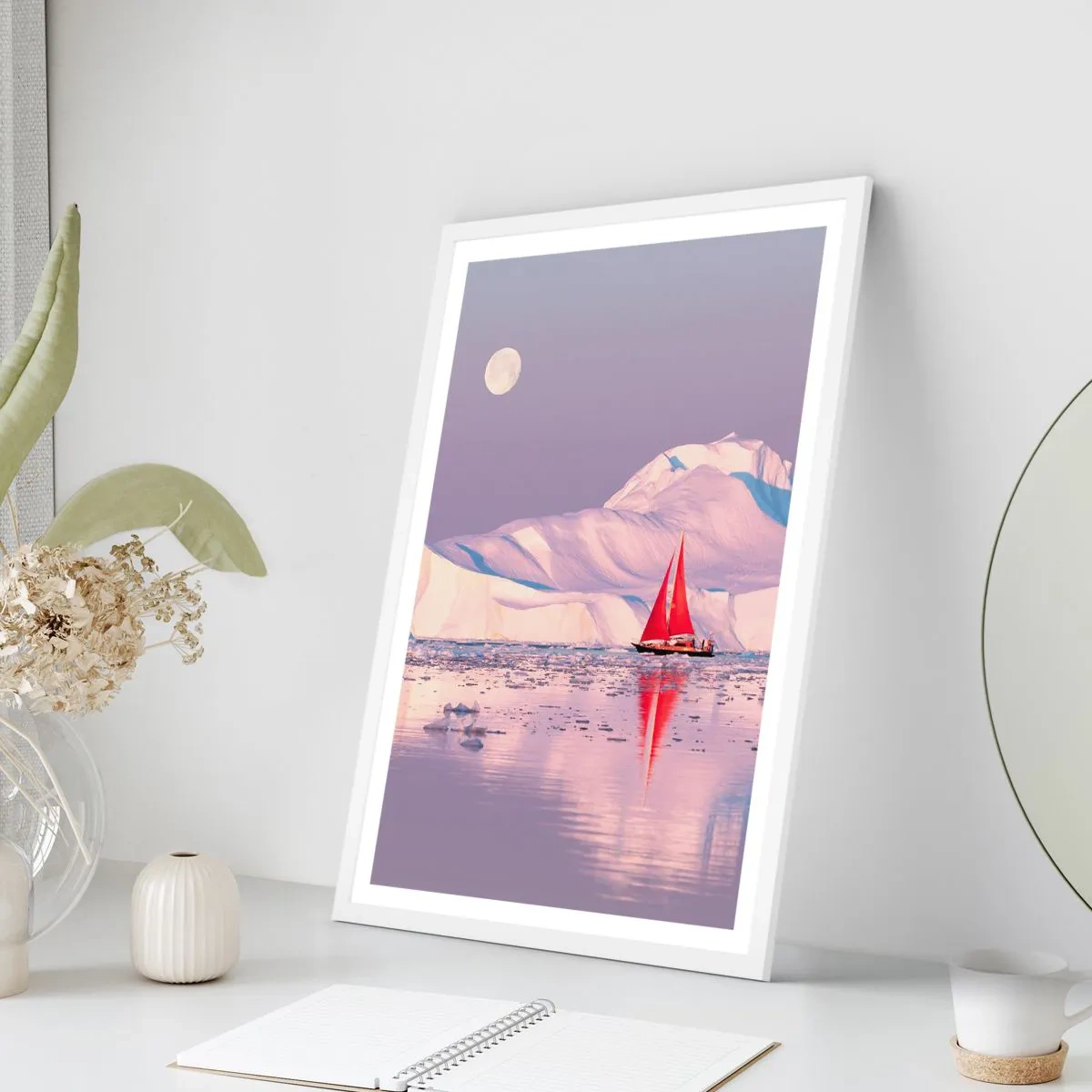 Poster in cornice bianca - Calore della vela, gelo del ghiaccio - 50x70 cm