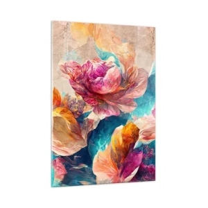 Quadro su vetro - Fiori colorati su uno sfondo acquerello - 50x70cm - Lo splendore colorato del bouquet - Decorazione murale moderna per soggiorno e camera da letto ARTTOR