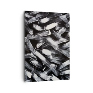 Quadro su tela - Stampe su Tela - Astrazione dinamica con pennellate bianche su sfondo nero. - 50x70cm - Astrazione in spirito industriale - Decorazione murale moderna per soggiorno e camera da letto ARTTOR