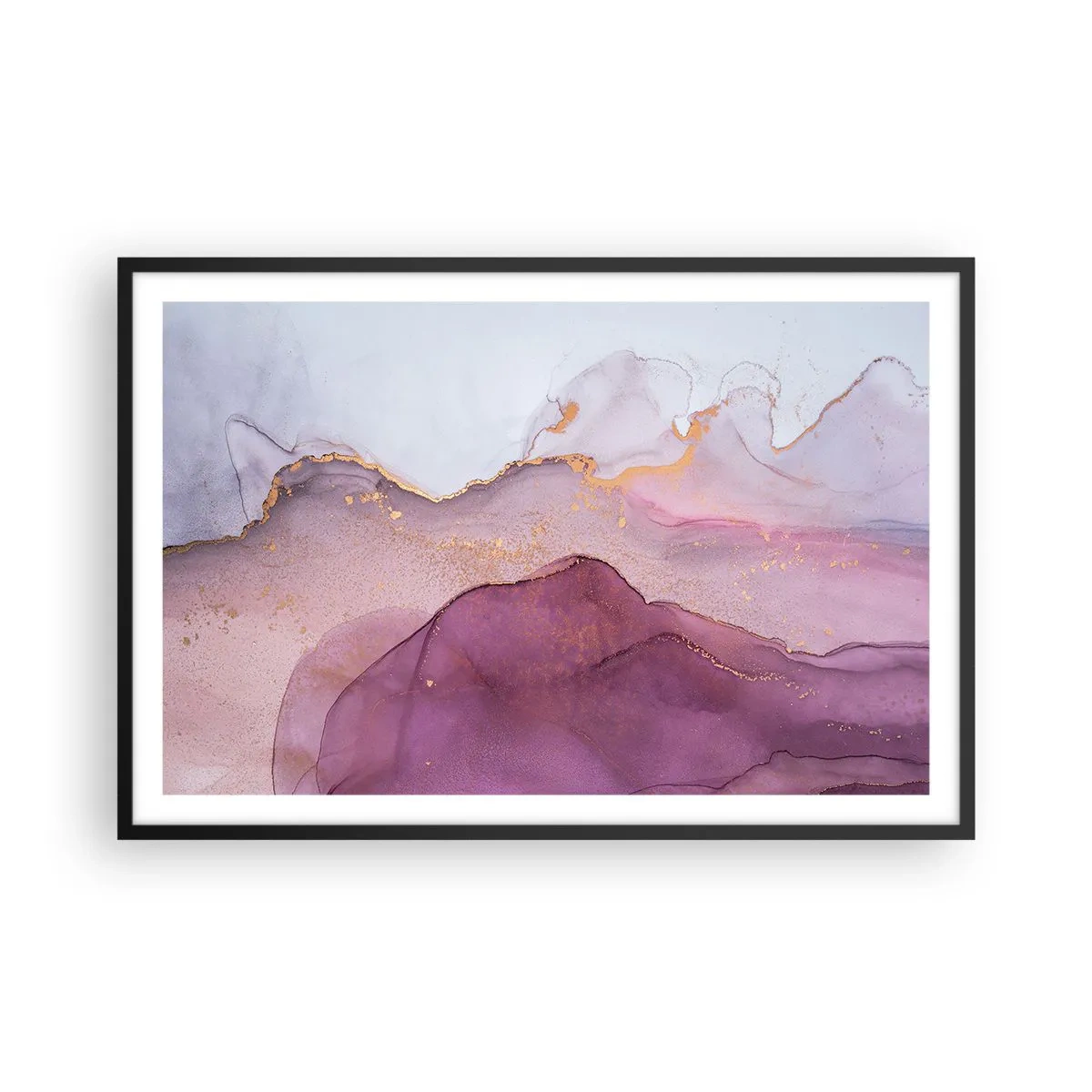 Poster in cornice nera - Onde di lilla e viola - 91x61 cm
