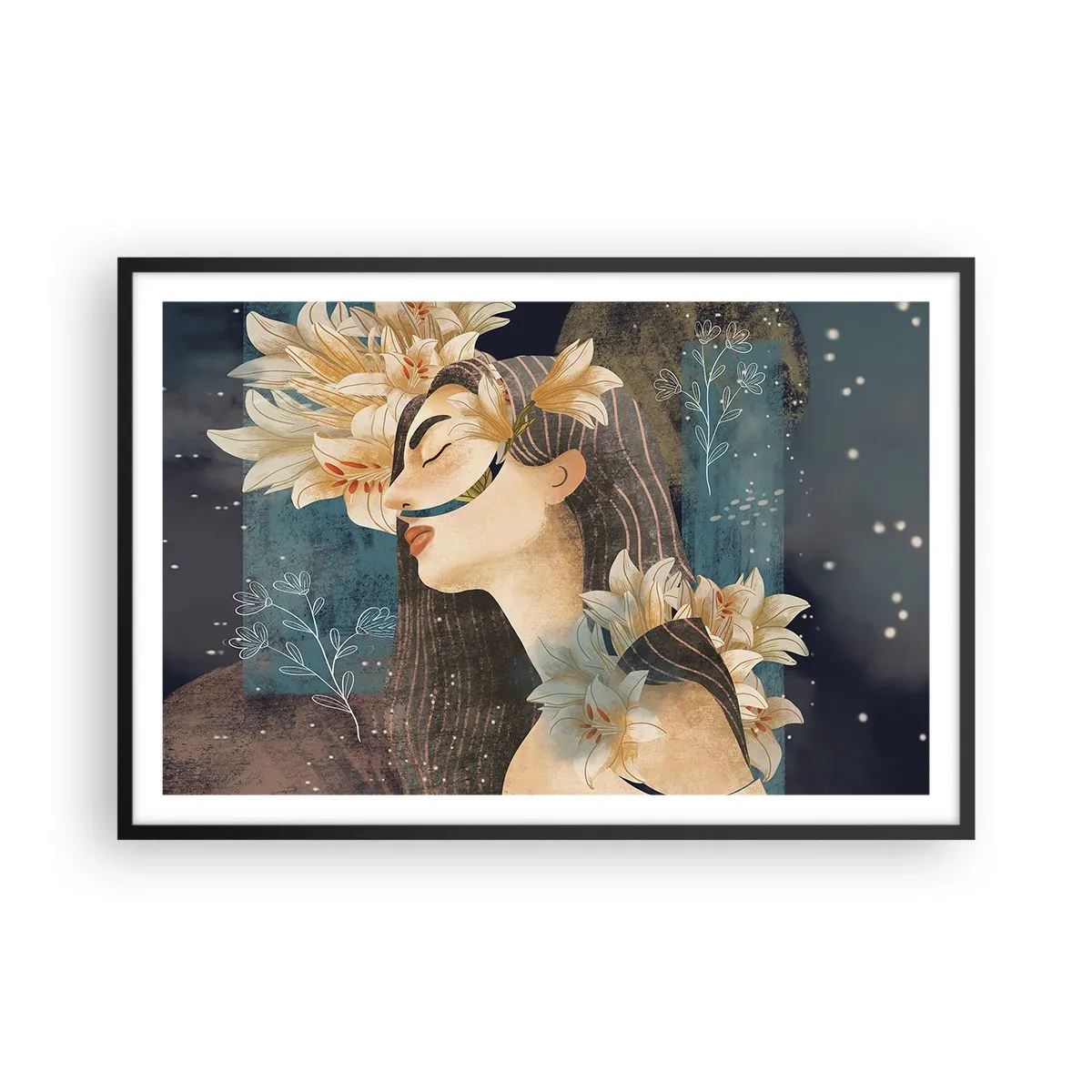 Poster in cornice nera - La favola della principessa con i gigli - 91x61 cm