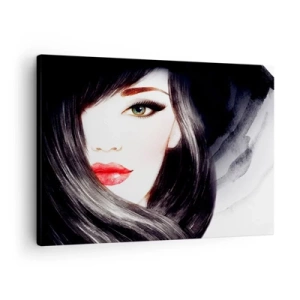 Quadro su tela - Stampe su Tela - Ritratto di una donna dallo sguardo espressivo e dalle labbra rosse - 70x50cm - Sguardo di zaffiro - Decorazione murale moderna per soggiorno e camera da letto ARTTOR