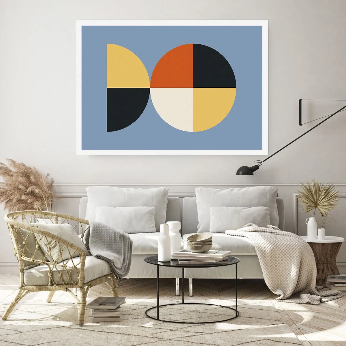 Poster - Cerchi geometrici su sfondo blu - 100x70cm - Guarda e conta - Decorazione murale moderna per soggiorno e camera da letto ARTTOR