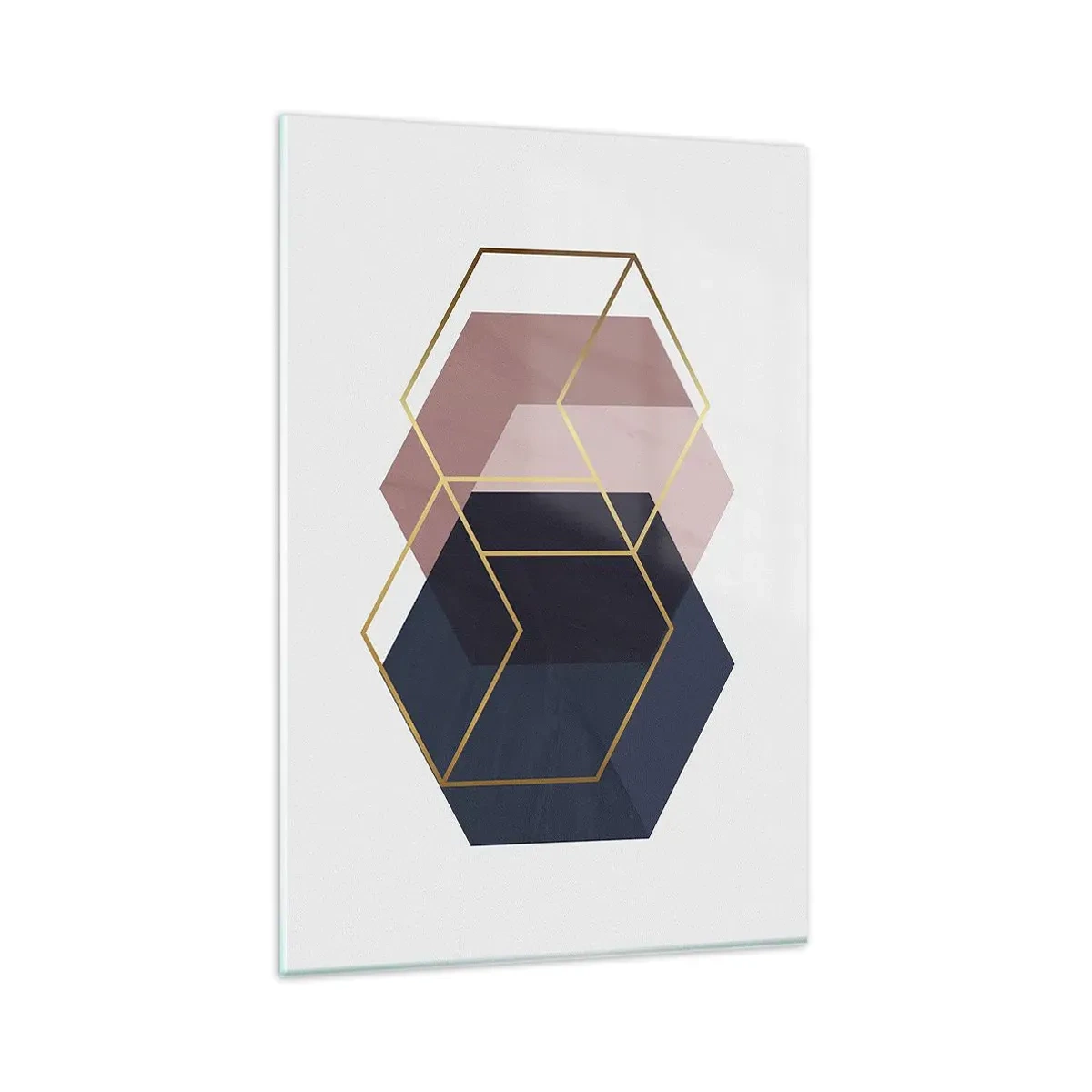 Quadro su vetro - Forme geometriche in linee dorate su uno sfondo pastello - 80x120cm - La forza della semplicità - Decorazione murale moderna per soggiorno e camera da letto ARTTOR
