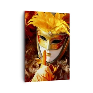 Quadro su tela - Stampe su Tela - Maschera di Carnevale nei toni dell'oro e dell'arancione - 50x70cm - Il mistero è parte del gioco - Decorazione murale moderna per soggiorno e camera da letto ARTTOR