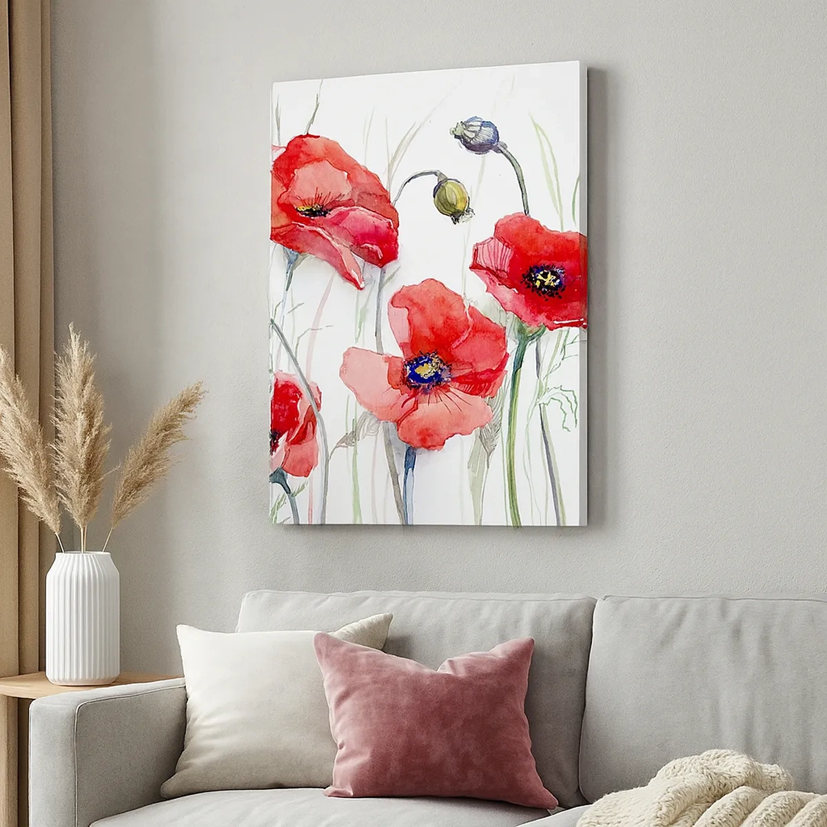 Quadro su tela - Stampe su Tela - Papaveri acquerellati su uno sfondo delicato - 50x70cm - Fiori polacchi - Decorazione murale moderna per soggiorno e camera da letto ARTTOR