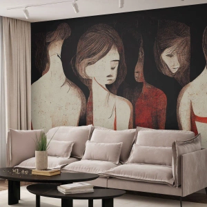 Fotomurali Premium Sand - Figure femminili in una composizione grafica espressiva - 100x70cm - Madonne nell'oscurità - Decorazione murale moderna per soggiorno e camera da letto ARTTOR