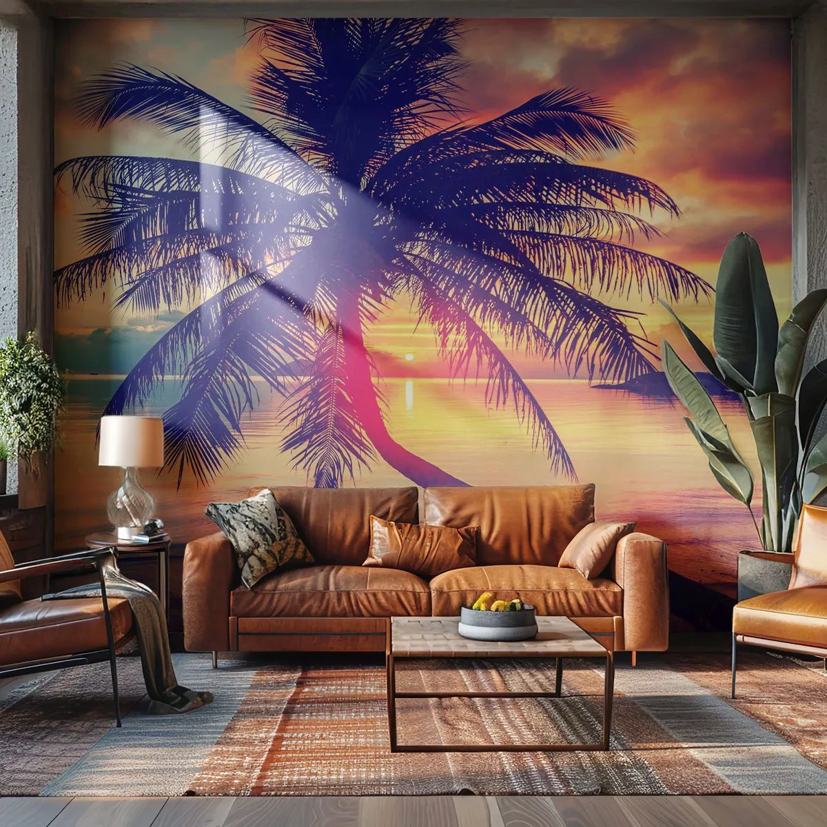 Fotomurali Premium Sand - Sera sotto le palme - Paesaggio, Palma da cocco, Mare - 100x70 cm