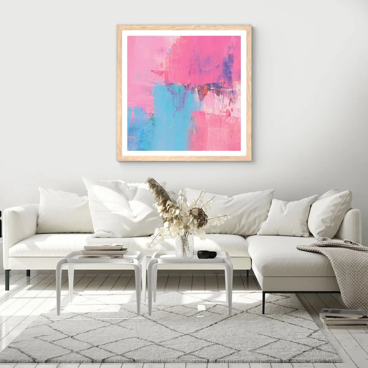 Poster in cornice rovere chiaro - Rosa, blu e un pizzico di luce - 40x40 cm