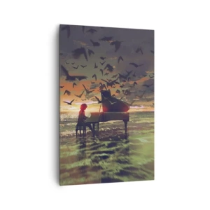 Quadro su tela - Stampe su Tela - Un pianoforte in riva al mare al tramonto con gli uccelli - 80x120cm - Concerto per pianoforte e onde - Decorazione murale moderna per soggiorno e camera da letto ARTTOR