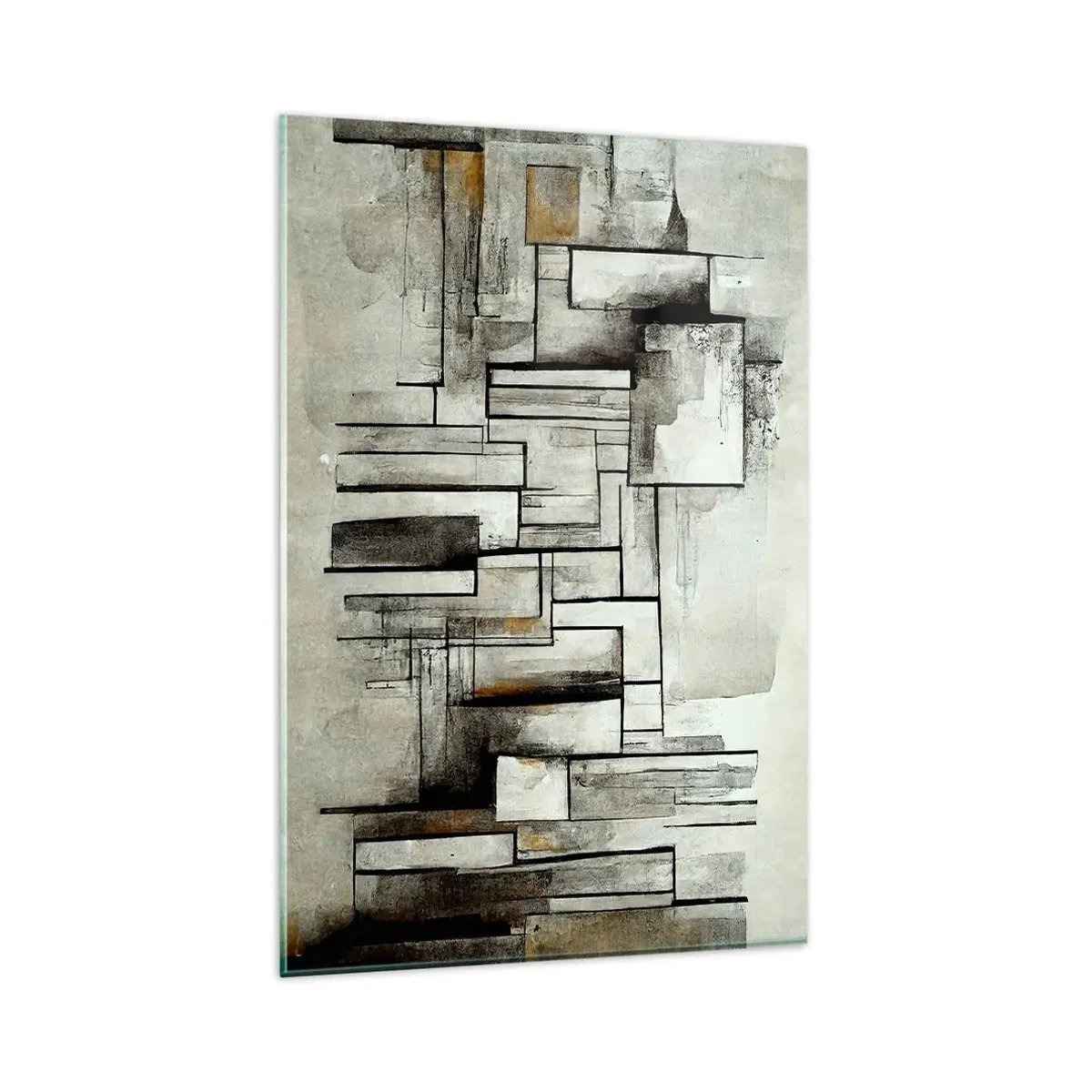 Quadro su vetro - Rettangoli astratti nelle tonalità del grigio e del nero - 80x120cm - La forza della semplicità - Decorazione murale moderna per soggiorno e camera da letto ARTTOR