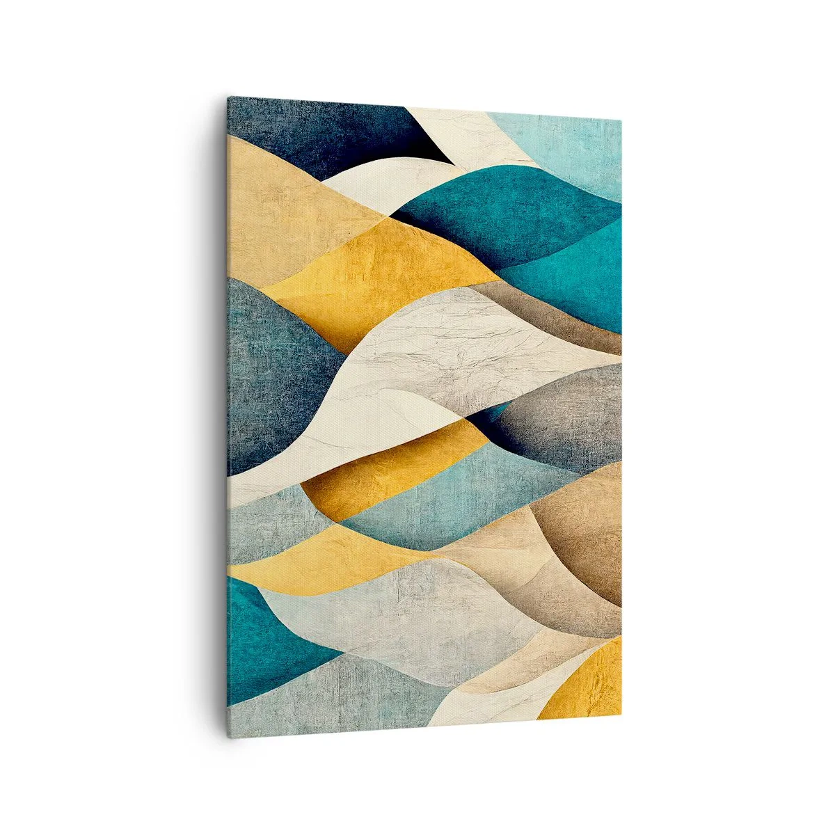 Quadro su tela - Stampe su Tela - Onde astratte nei toni del blu e dell'oro - 70x100cm - Ritmo e ondulazioni - Decorazione murale moderna per soggiorno e camera da letto ARTTOR