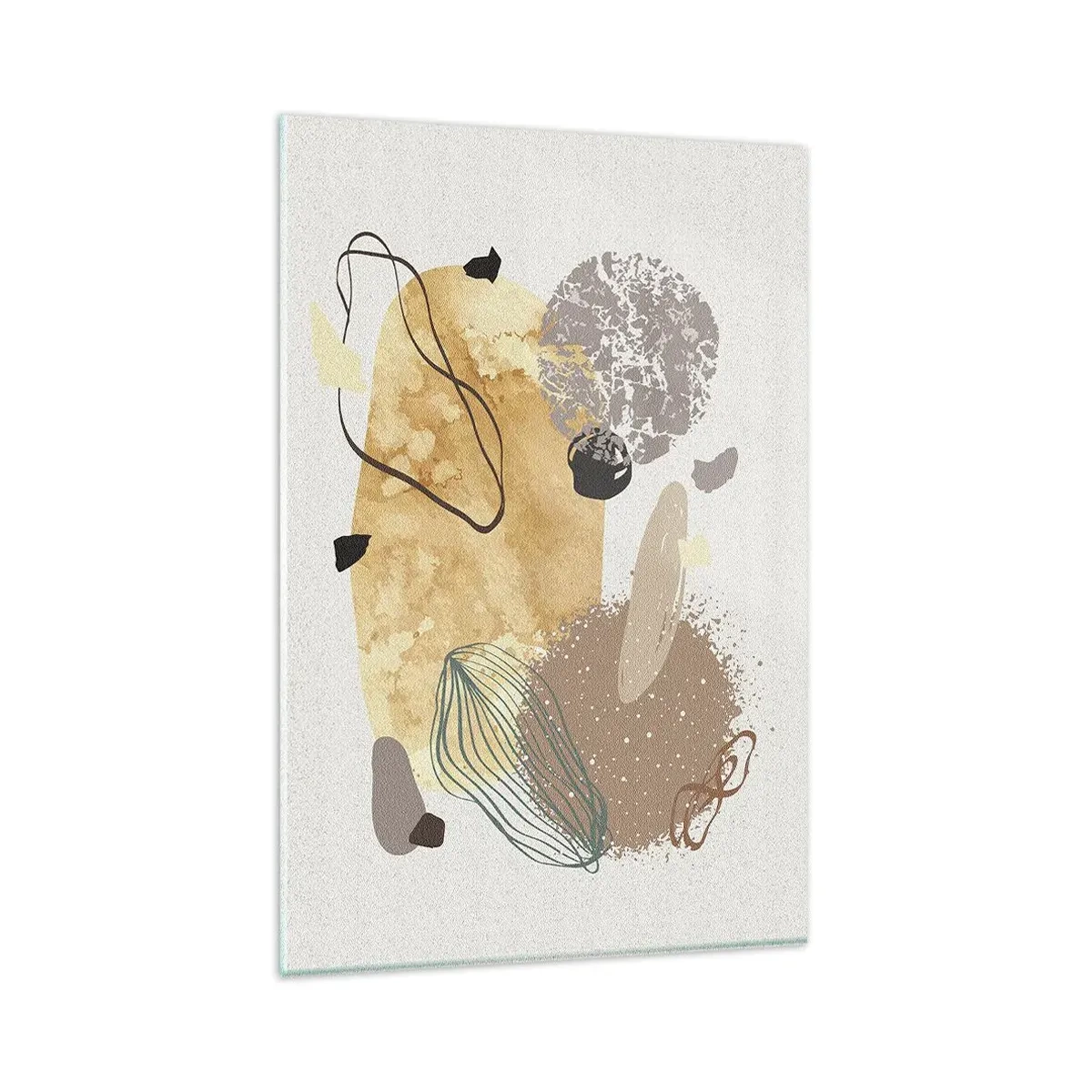 Quadro su vetro - Una composizione di forme astratte nei toni del beige e del giallo. - 80x120cm - Schizzologia applicata - Decorazione murale moderna per soggiorno e camera da letto ARTTOR