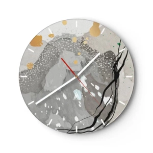 Orologio da parete - Orologio in Vetro - Una composizione astratta grigio-beige con forme organiche. - 30x30cm - Composizione organica - Decorazione murale moderna per soggiorno, cucina e camera da letto ARTTOR