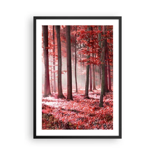 Poster in cornice nera - Una foresta con foglie rosse e nebbia al mattino - 50x70cm - Anche rosso è bello - Decorazione murale moderna per soggiorno e camera da letto ARTTOR