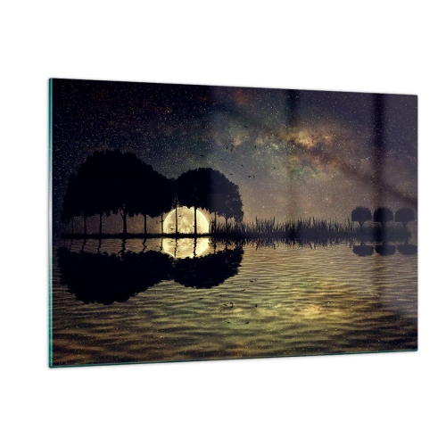 Quadro su vetro - Scena notturna con luna piena riflessa nell'acqua - 120x80cm - Notte ai confini del mondo - Decorazione murale moderna per soggiorno e camera da letto ARTTOR