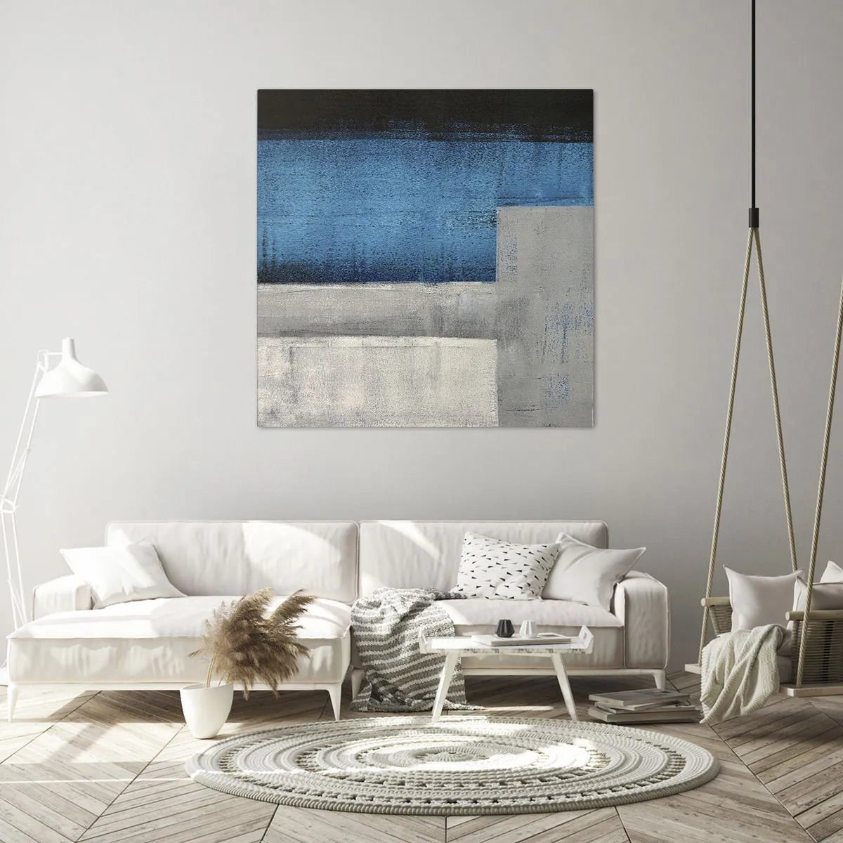 Quadro su tela - Stampe su Tela - Composizione poetica in grigio e blu - 30x30 cm
