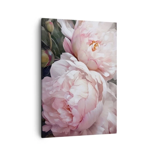 Quadro su tela - Stampe su Tela - Delicate peonie rosa in piena fioritura - 50x70cm - L'attimo della fioritura - Decorazione murale moderna per soggiorno e camera da letto ARTTOR