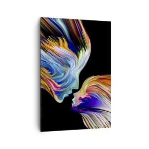 Quadro su tela - Stampe su Tela - Sagome colorate di volti in flussi dinamici su uno sfondo nero - 70x100cm - Fusione di energia e luce - Decorazione murale moderna per soggiorno e camera da letto ARTTOR