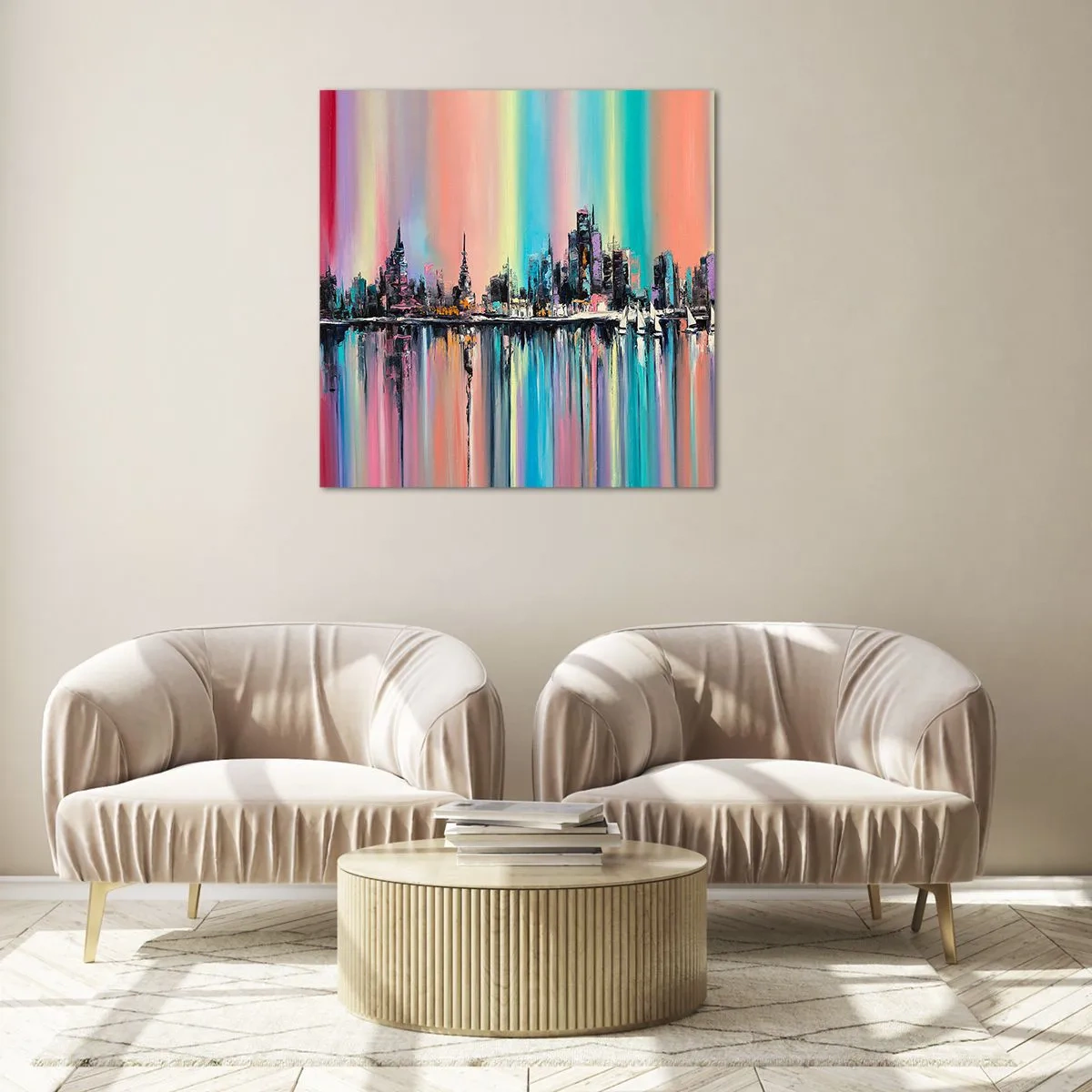 Quadro su vetro - Fluttuare alle luci della notte - 50x50 cm